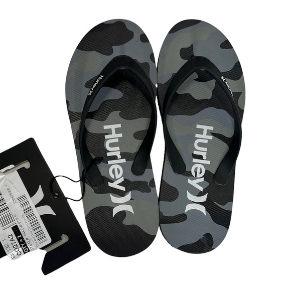 Hurley Mens Size 9 Flip Flops Black Gray Sandals Camo camouflage slides - Picture 1 of 15